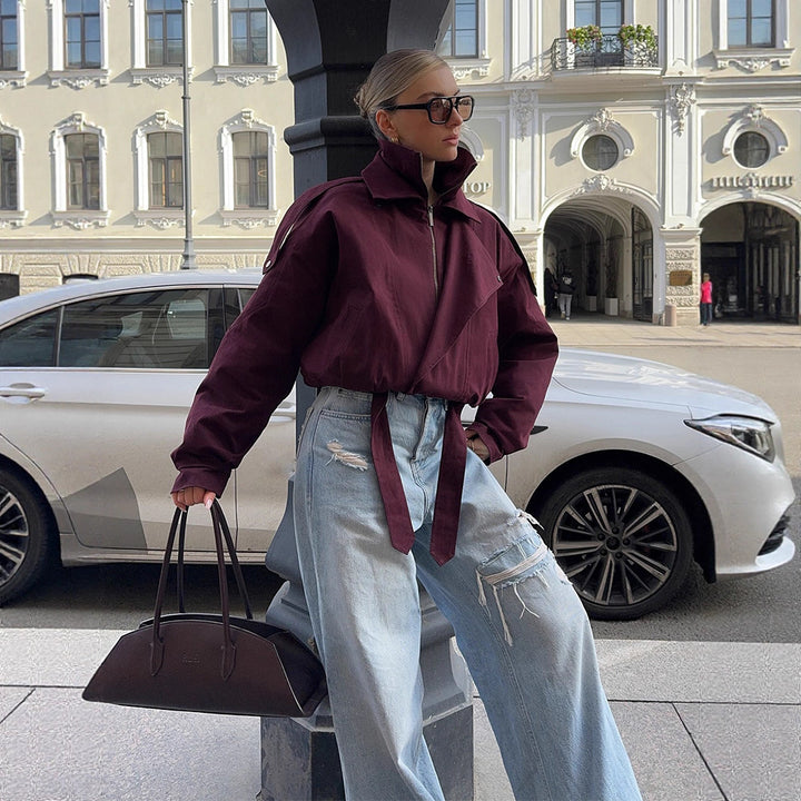 Damer överdimensionerad övergångjacka med hög krage och knytbälte Mirla-Eva Jonsson