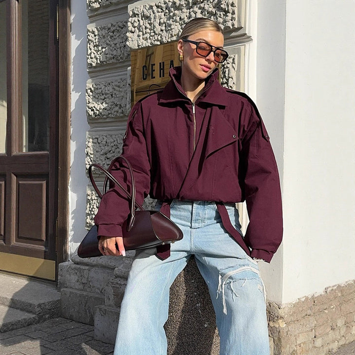 Damer överdimensionerad övergångjacka med hög krage och knytbälte Mirla-Eva Jonsson