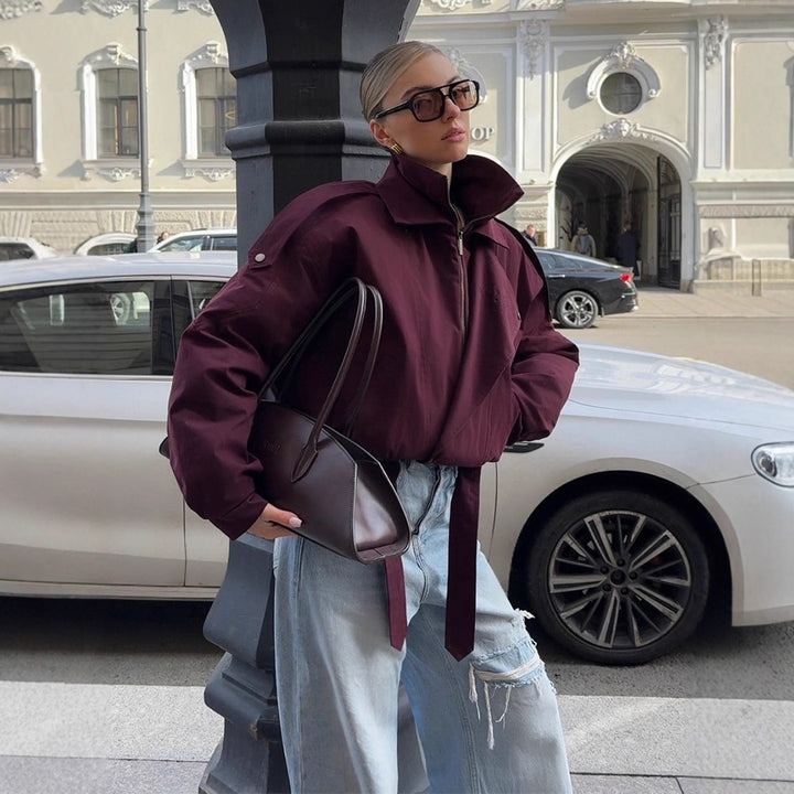 Damer överdimensionerad övergångjacka med hög krage och knytbälte Mirla-Eva Jonsson