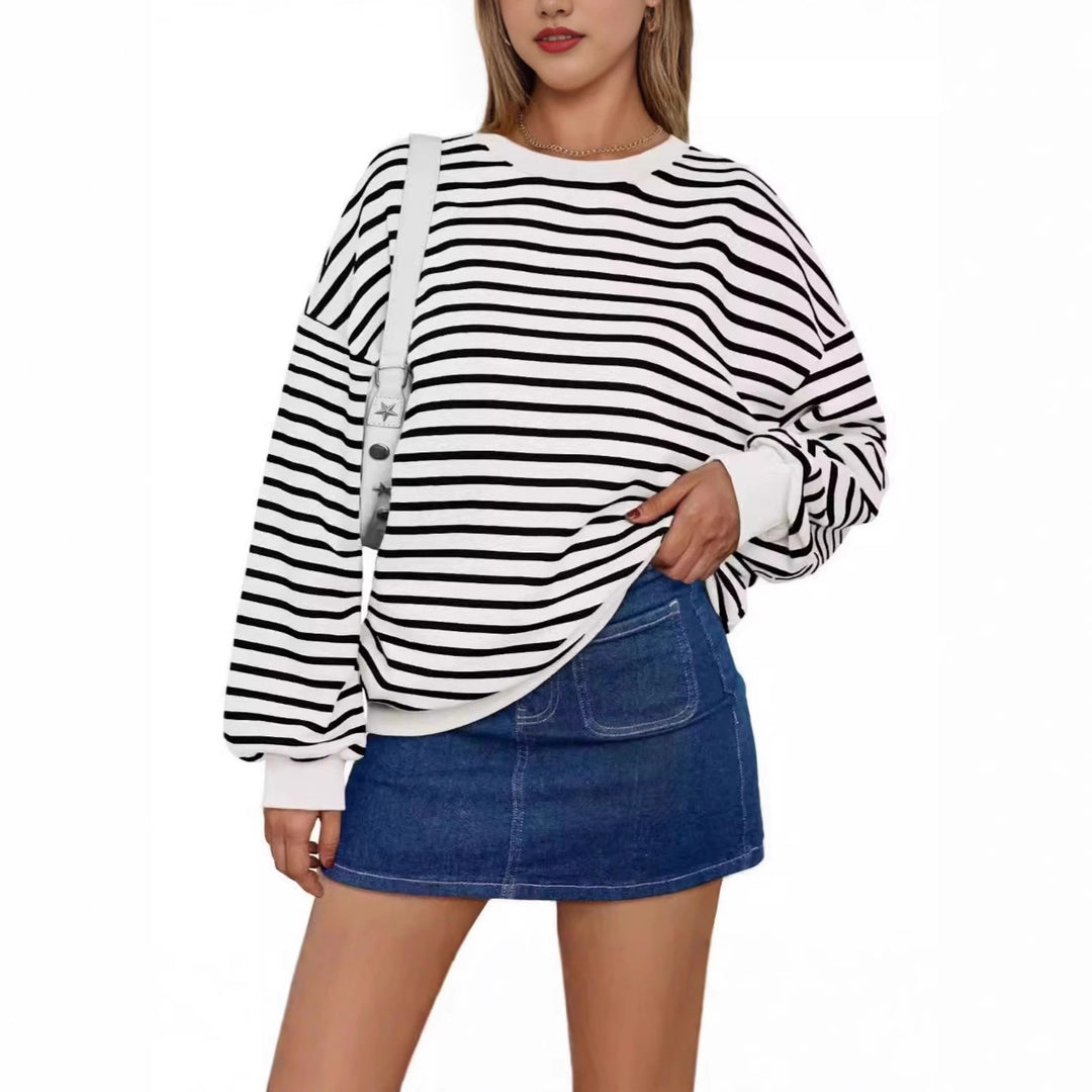 Damer överdimensionerad randig sweatshirt med rundhalsringning och avslappnad passform Eva Jonsson-Eva Jonsson