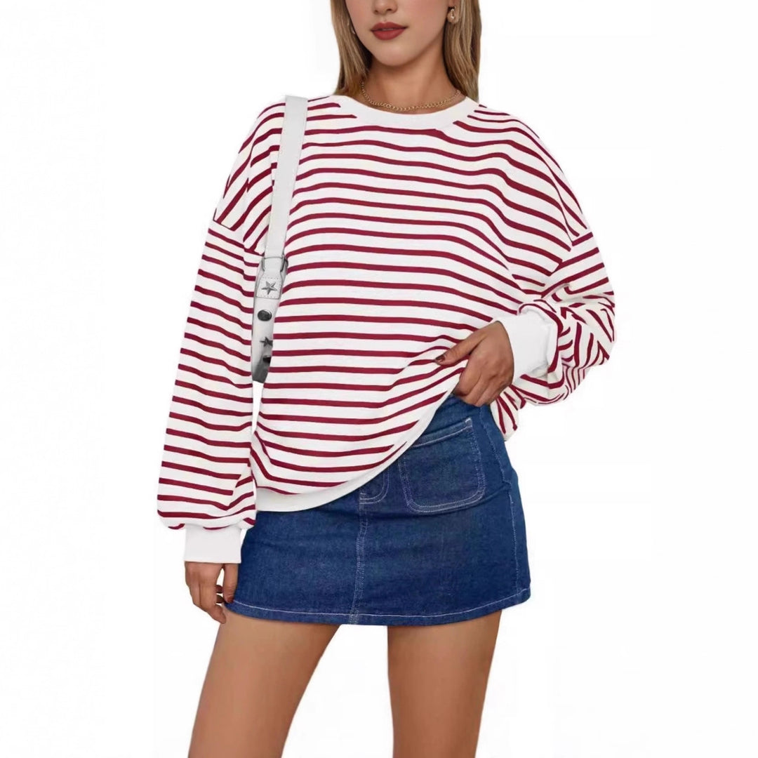 Damer överdimensionerad randig sweatshirt med rundhalsringning och avslappnad passform Eva Jonsson-Eva Jonsson