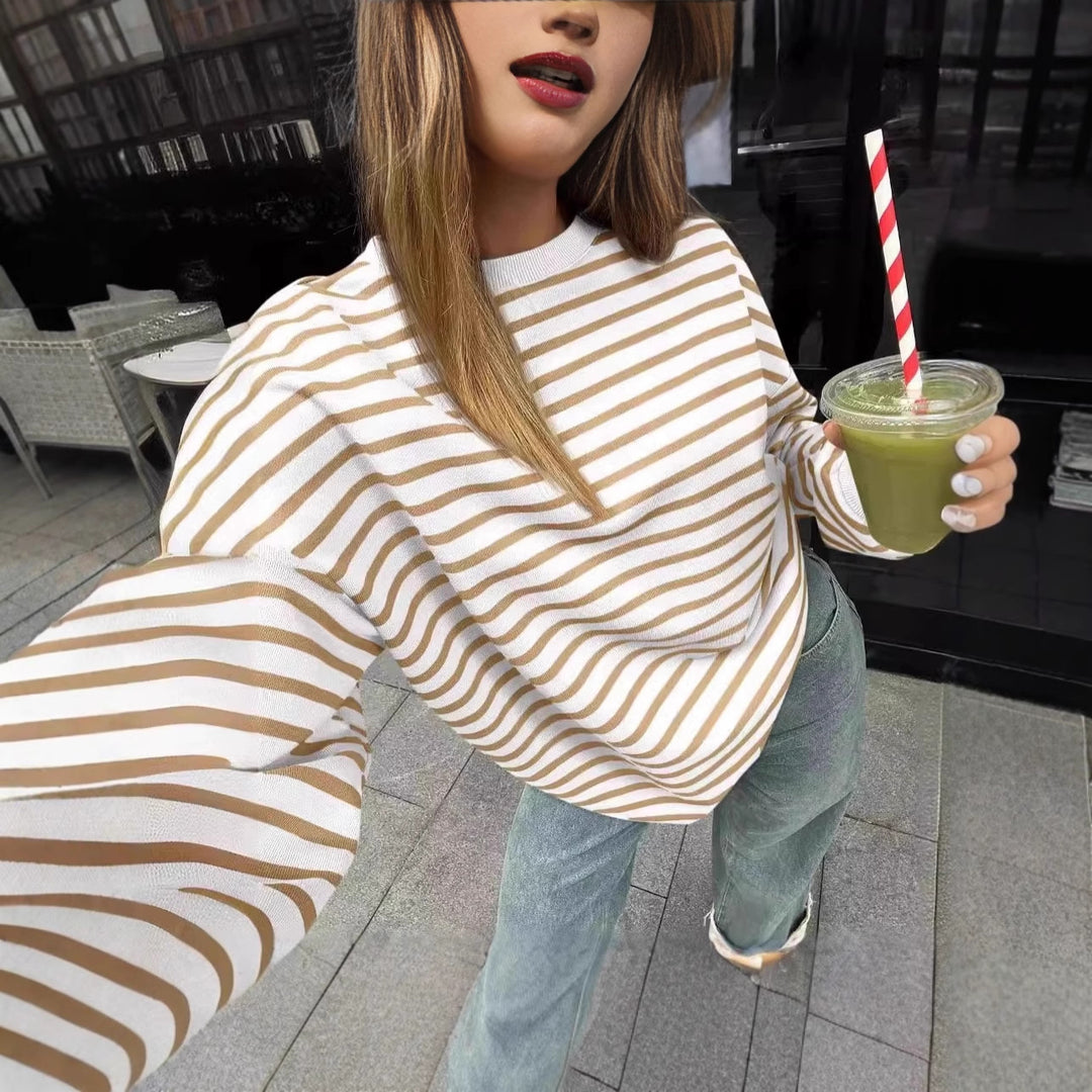 Damer överdimensionerad randig sweatshirt med rundhalsringning och avslappnad passform Eva Jonsson-Eva Jonsson