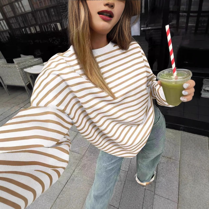 Damer överdimensionerad randig sweatshirt med rundhalsringning och avslappnad passform Eva Jonsson-Eva Jonsson