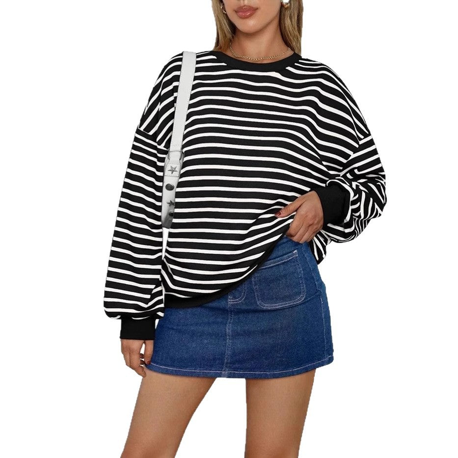 Damer överdimensionerad randig sweatshirt med rundhalsringning och avslappnad passform Eva Jonsson-Eva Jonsson