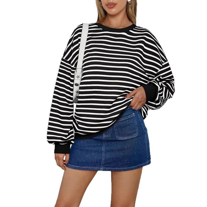 Damer överdimensionerad randig sweatshirt med rundhalsringning och avslappnad passform Eva Jonsson-Eva Jonsson