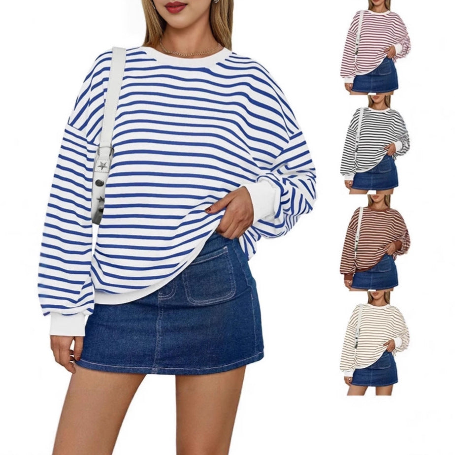 Damer överdimensionerad randig sweatshirt med rundhalsringning och avslappnad passform Eva Jonsson-Eva Jonsson