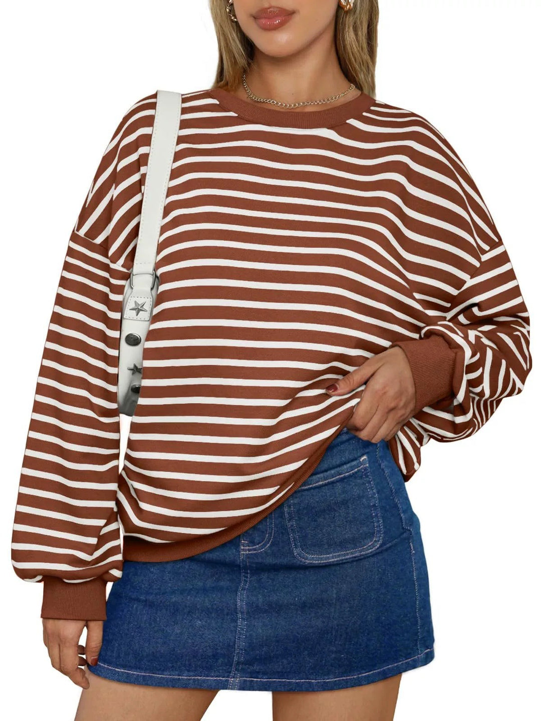 Damer överdimensionerad randig sweatshirt med rundhalsringning och avslappnad passform Mirla-Eva Jonsson