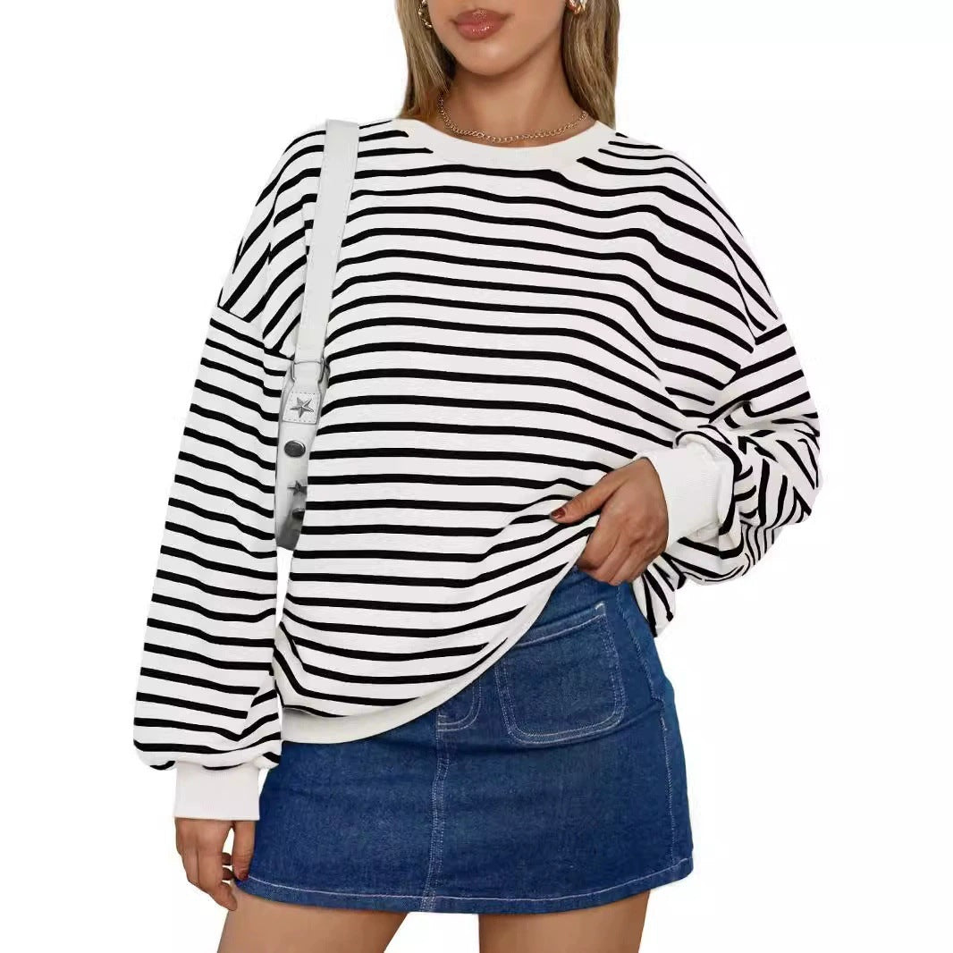 Damer överdimensionerad randig sweatshirt med rundhalsringning och avslappnad passform Mirla-Eva Jonsson