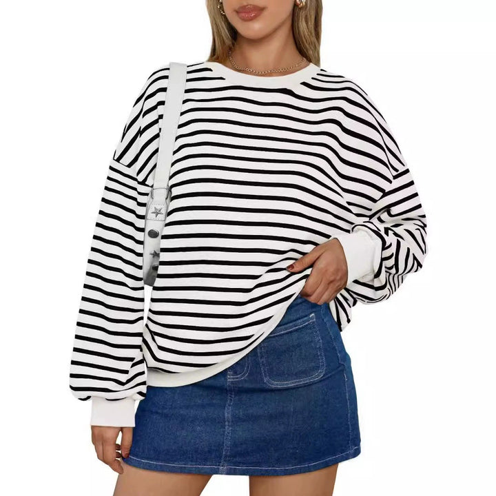 Damer överdimensionerad randig sweatshirt med rundhalsringning och avslappnad passform Mirla-Eva Jonsson