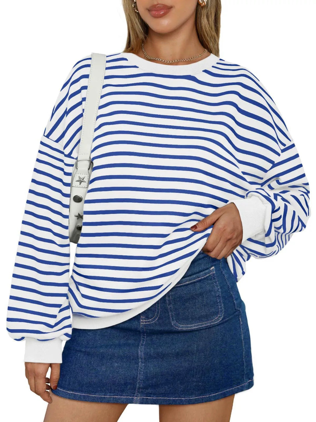 Damer överdimensionerad randig sweatshirt med rundhalsringning och avslappnad passform Mirla-Eva Jonsson