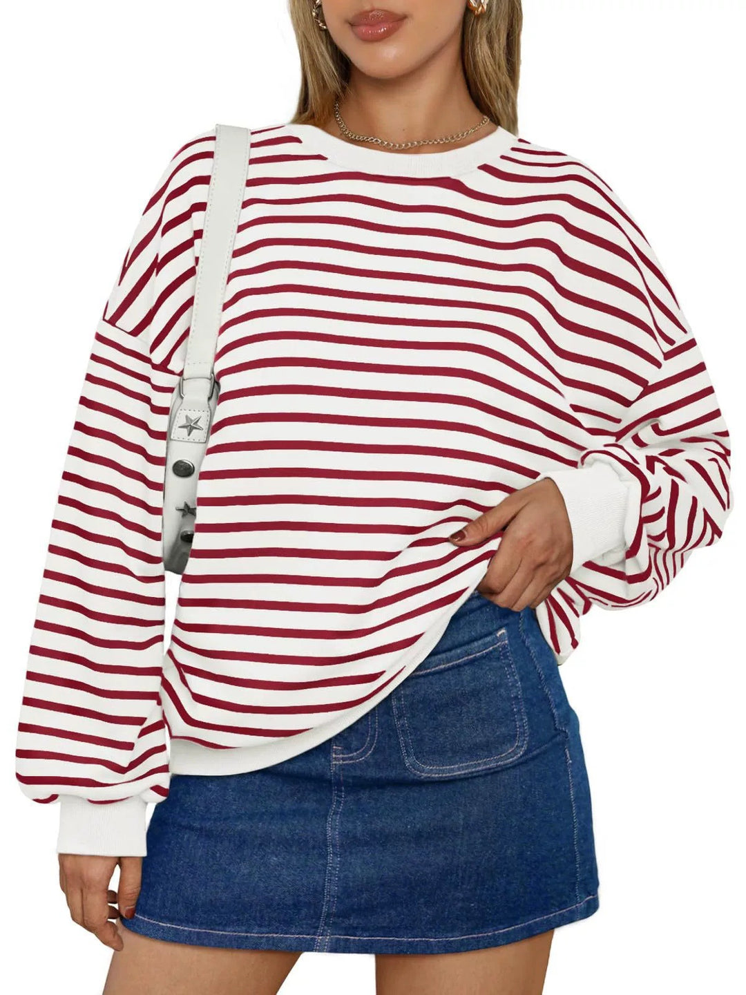 Damer överdimensionerad randig sweatshirt med rundhalsringning och avslappnad passform Mirla-Eva Jonsson