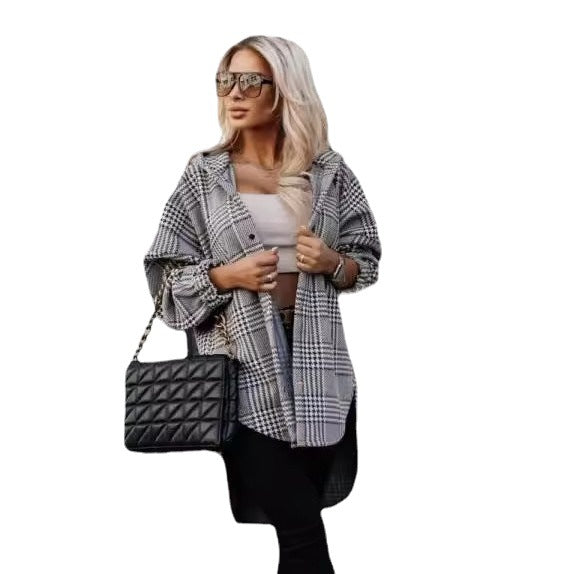 Damer översize rutiga skjorta jacka med huva Mirla-Eva Jonsson