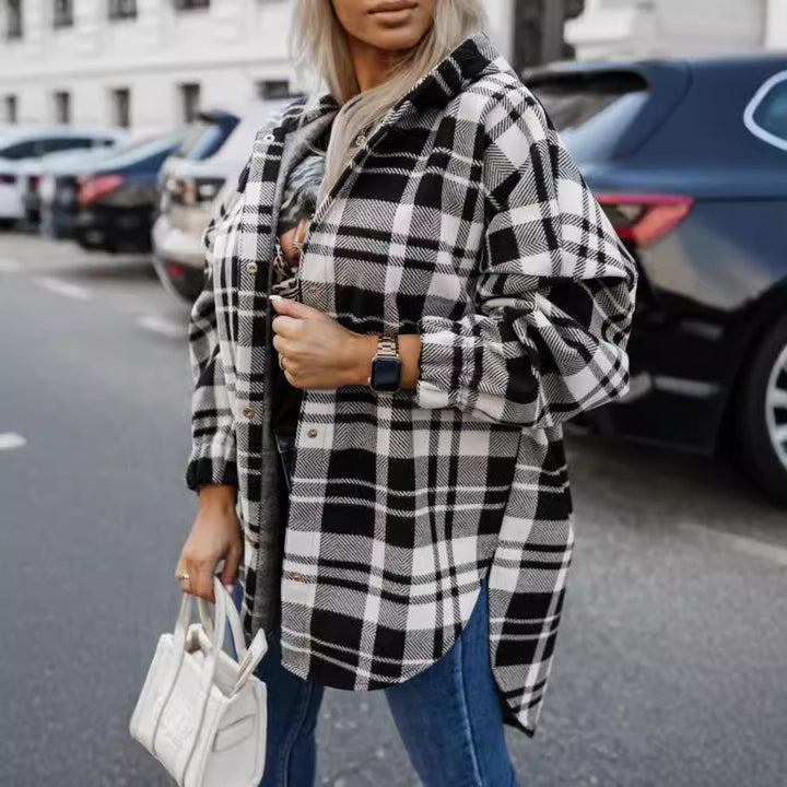 Damer översize rutiga skjorta jacka med huva Mirla-Eva Jonsson