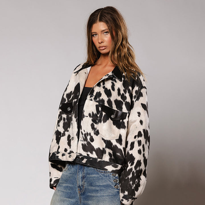 Damer oversized Denim-jacka med iögonfallande djurtryck Mirla-Eva Jonsson