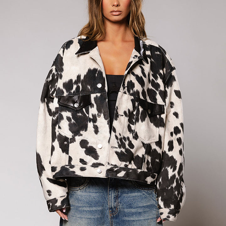 Damer oversized Denim-jacka med iögonfallande djurtryck Mirla-Eva Jonsson