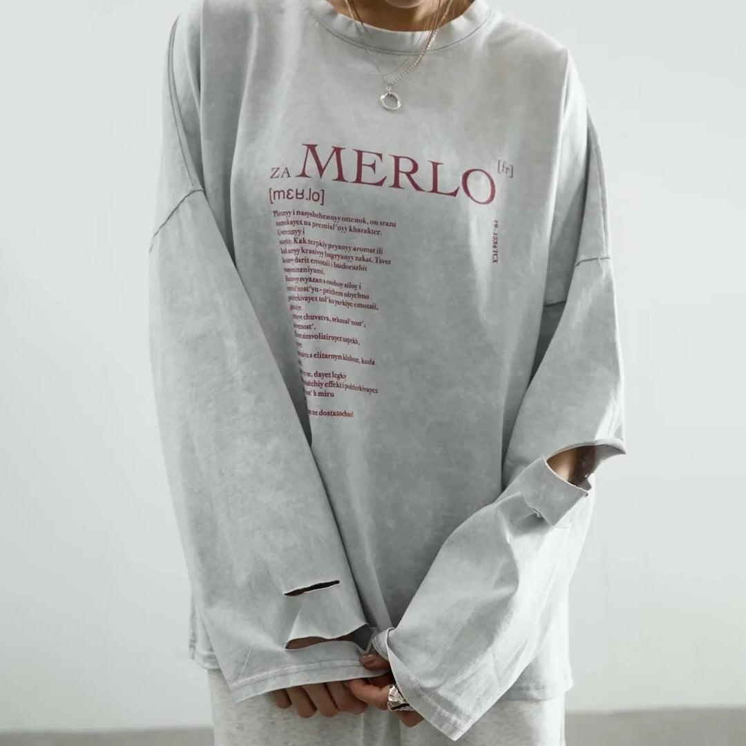 Damer oversized Longsleeve T-shirt med kreativ grafisk tryck Mirla-Eva Jonsson