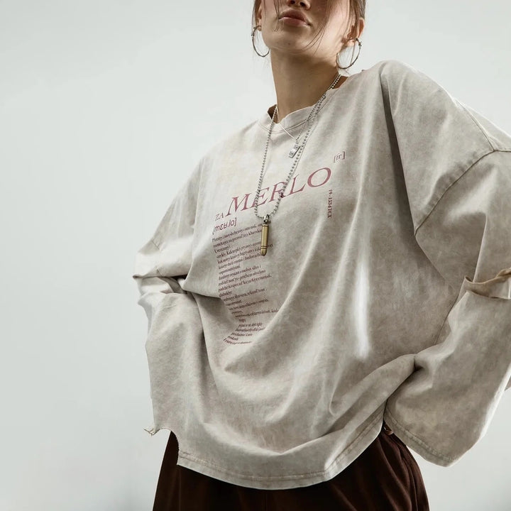 Damer oversized Longsleeve T-shirt med kreativ grafisk tryck Mirla-Eva Jonsson