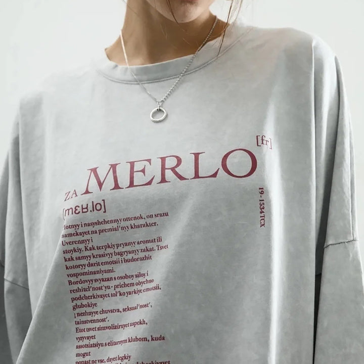 Damer oversized Longsleeve T-shirt med kreativ grafisk tryck Mirla-Eva Jonsson