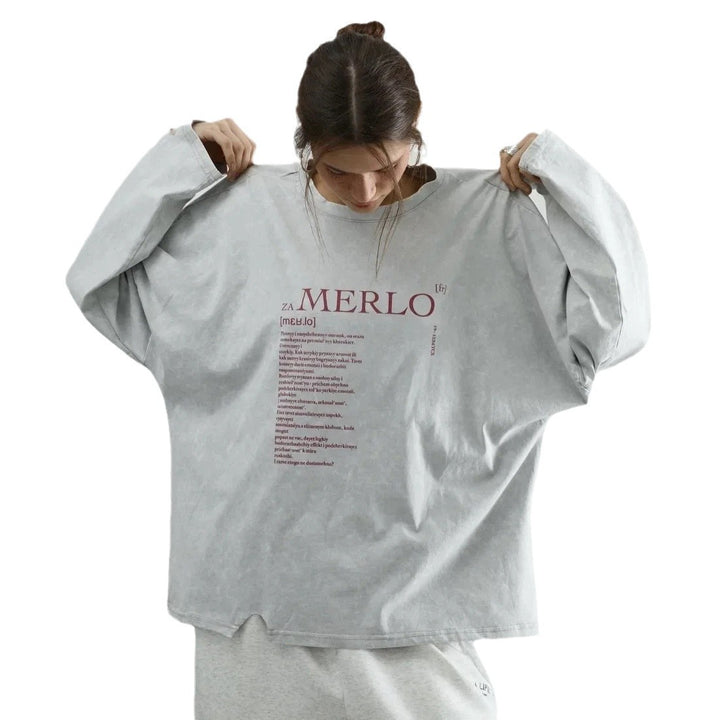 Damer oversized Longsleeve T-shirt med kreativ grafisk tryck Mirla-Eva Jonsson