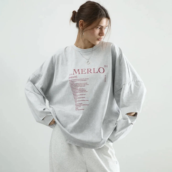 Damer oversized Longsleeve T-shirt med kreativ grafisk tryck Mirla-Eva Jonsson