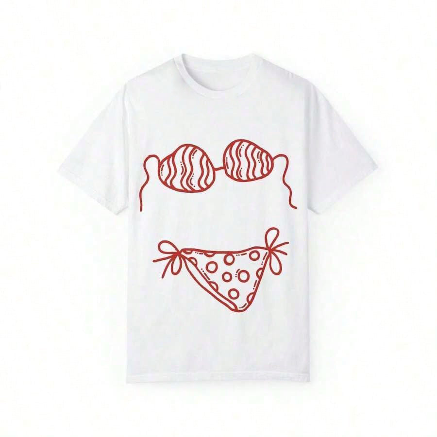 Damer oversized T-shirt med kreativt bikini-motiv och avslappnad passform Mirla-Eva Jonsson
