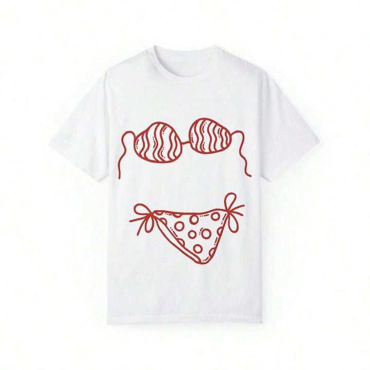 Damer oversized T-shirt med kreativt bikini-motiv och avslappnad passform Mirla-Eva Jonsson