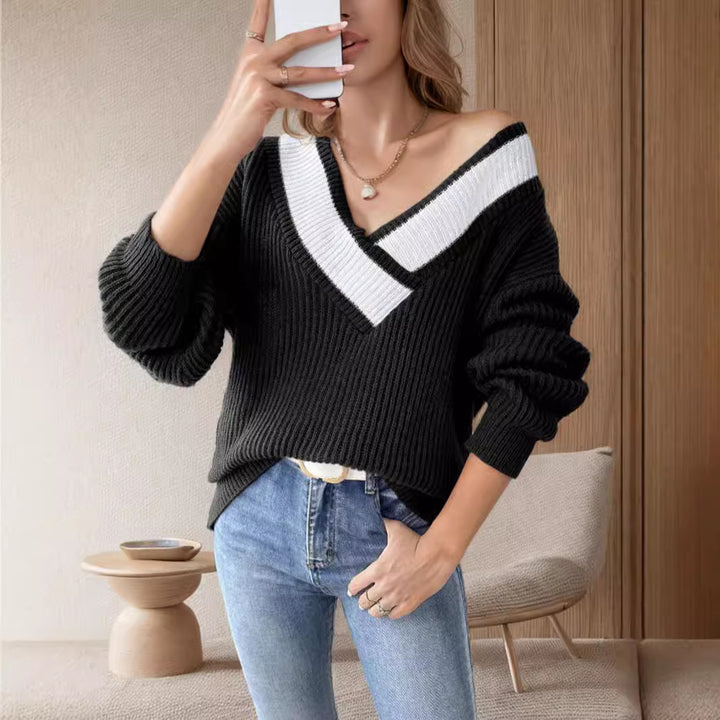 Damer oversized V-tröja med strukturerad ribbstickad design Eva Jonsson-Eva Jonsson