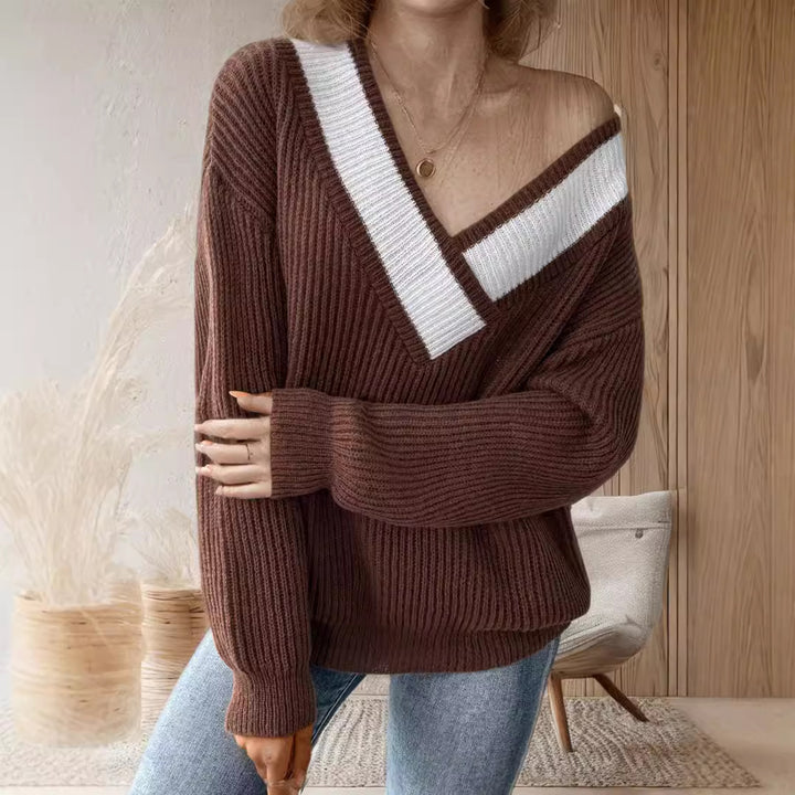 Damer oversized V-tröja med strukturerad ribbstickad design Eva Jonsson-Eva Jonsson