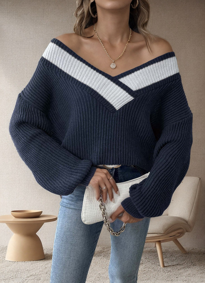 Damer oversized V-tröja med strukturerad ribbstickad design Eva Jonsson-Eva Jonsson