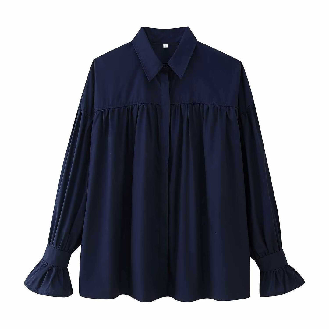 Damer oversized blus med elegant volang och klassisk krage Mirla-Eva Jonsson