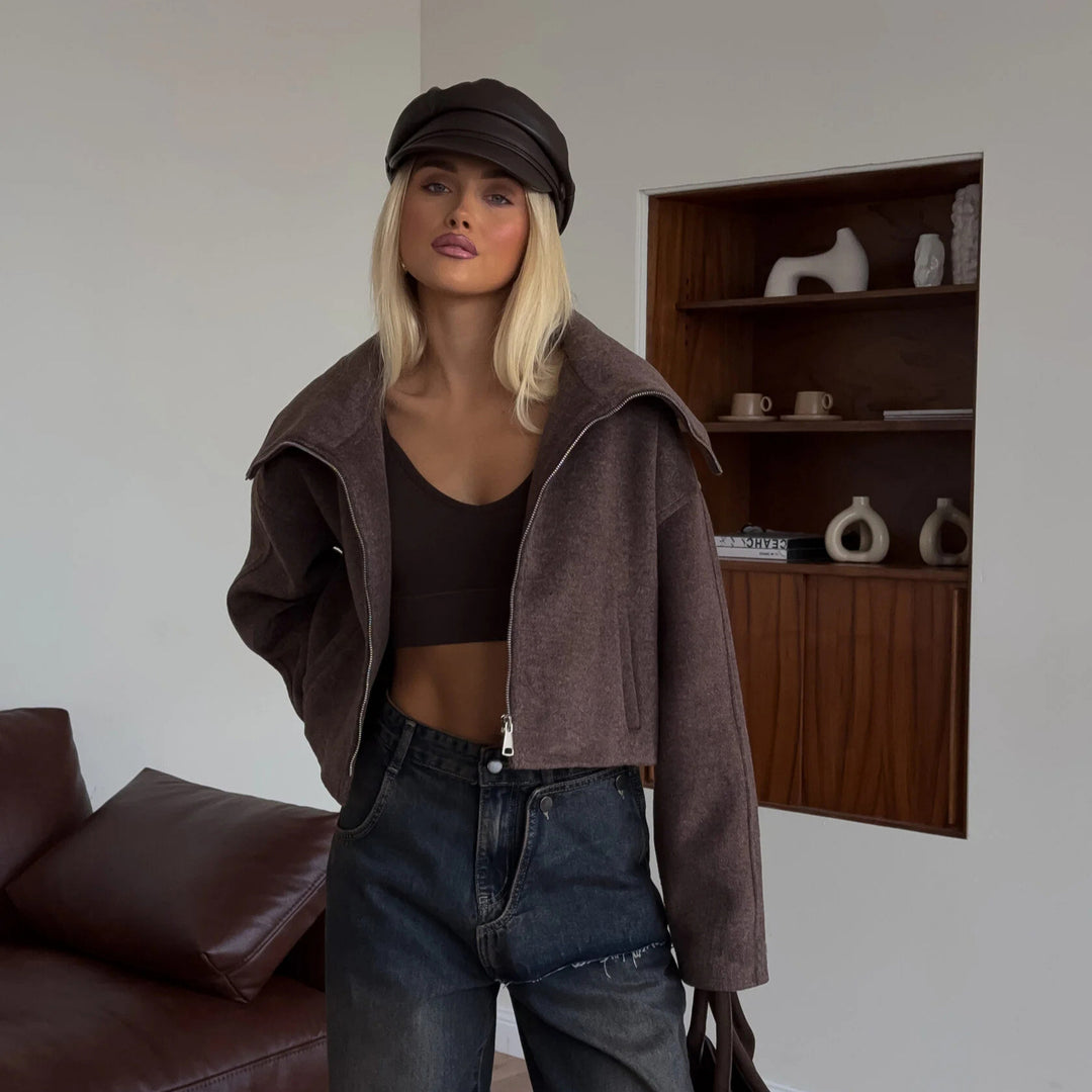 Damer oversized fleecejacka med hög krage och dragkedja Mirla-Eva Jonsson