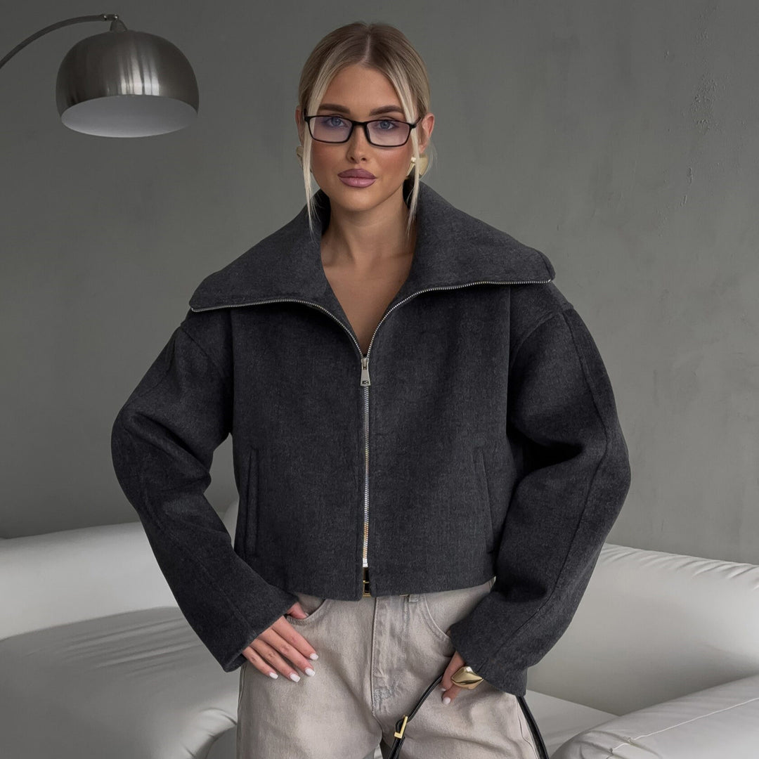 Damer oversized fleecejacka med hög krage och dragkedja Mirla-Eva Jonsson