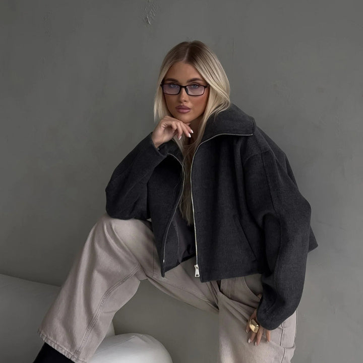 Damer oversized fleecejacka med hög krage och dragkedja Mirla-Eva Jonsson