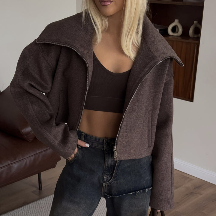 Damer oversized fleecejacka med hög krage och dragkedja Mirla-Eva Jonsson