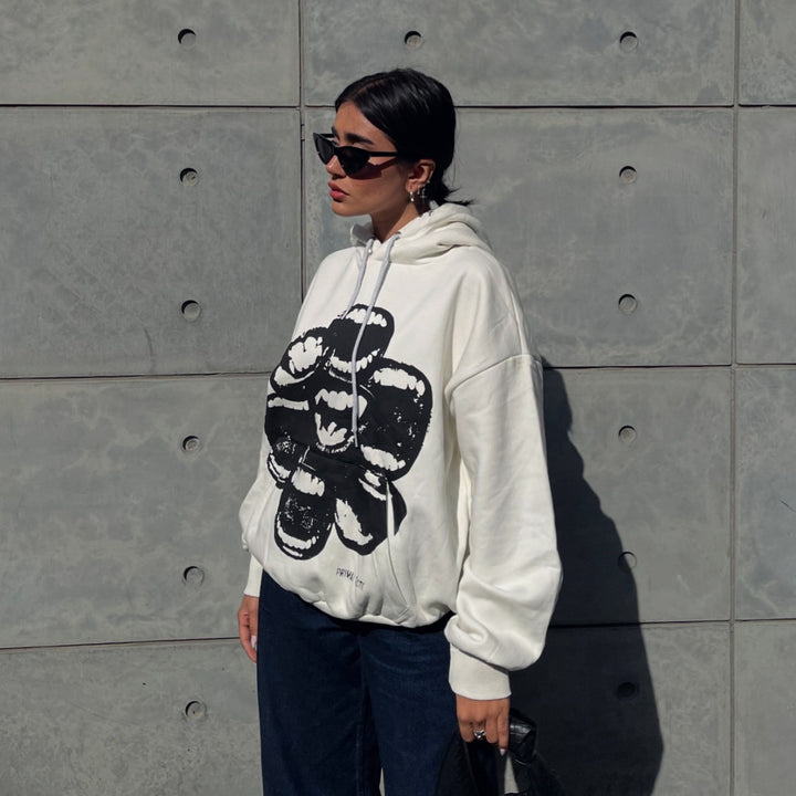 Damer oversized hoodie med kreativ grafisk tryck Mirla-Eva Jonsson