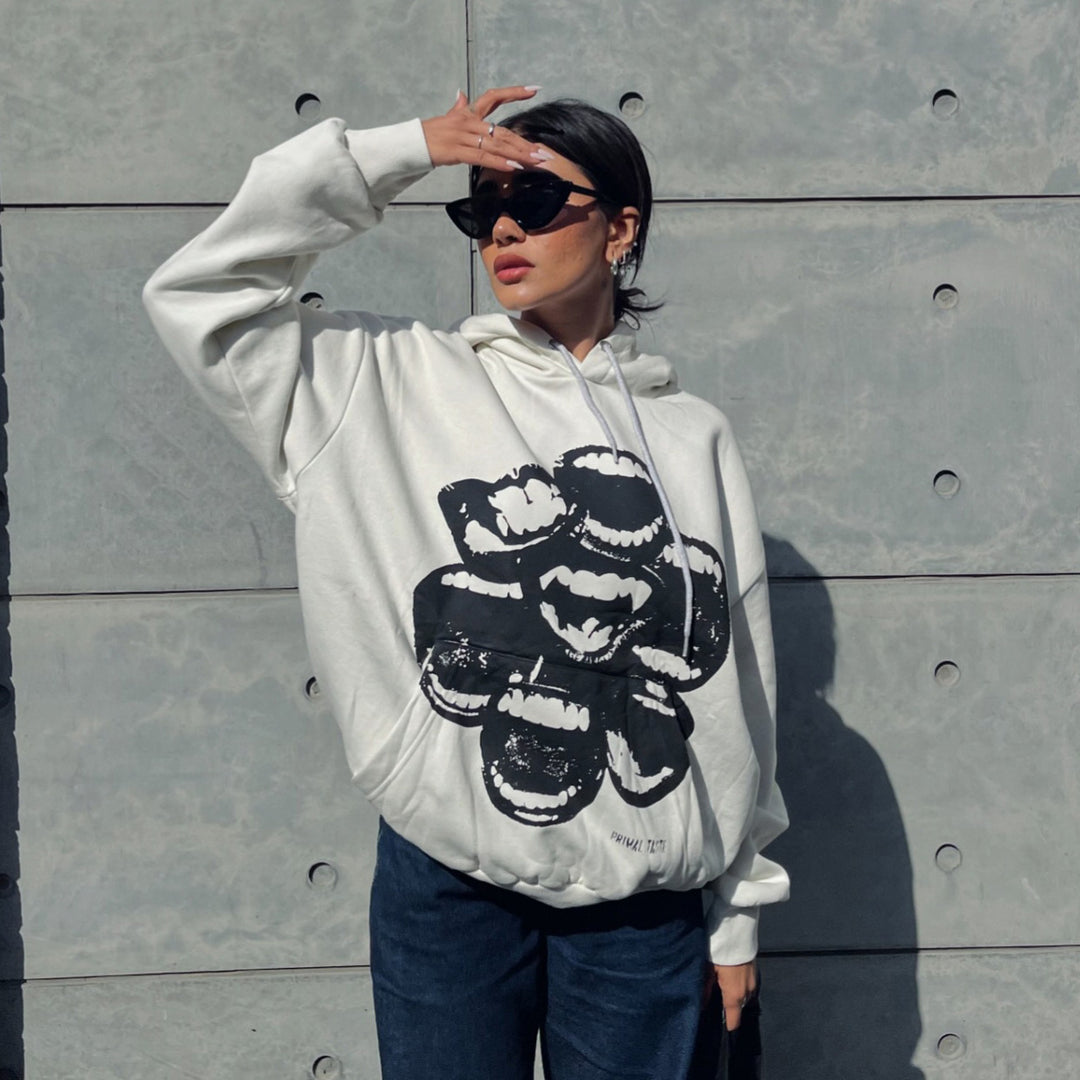 Damer oversized hoodie med kreativ grafisk tryck Mirla-Eva Jonsson