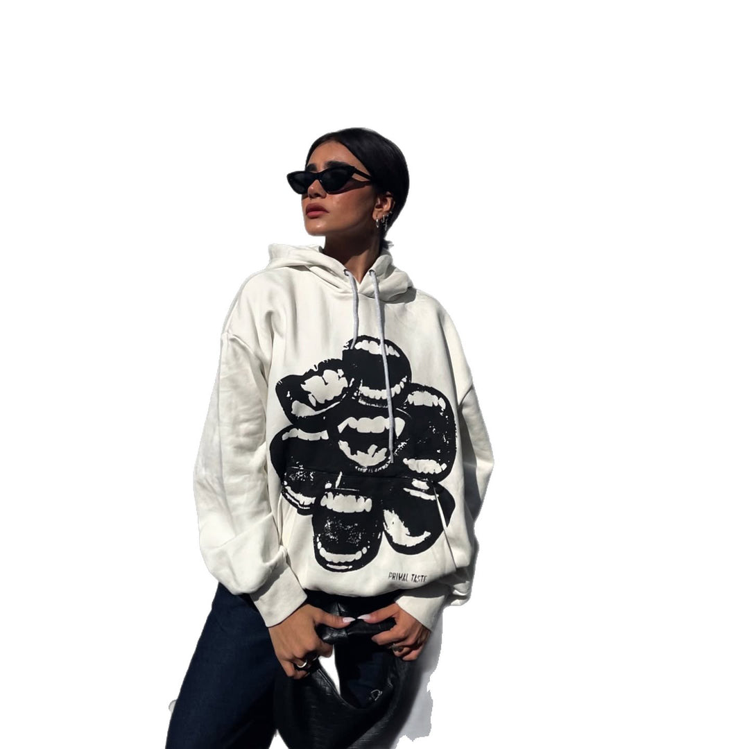 Damer oversized hoodie med kreativ grafisk tryck Mirla-Eva Jonsson