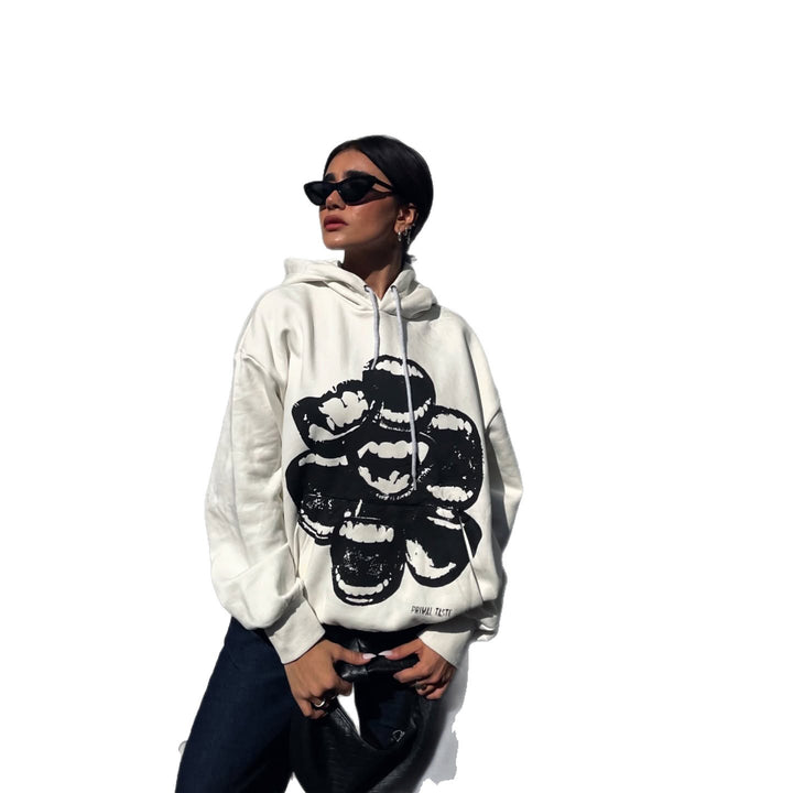 Damer oversized hoodie med kreativ grafisk tryck Mirla-Eva Jonsson