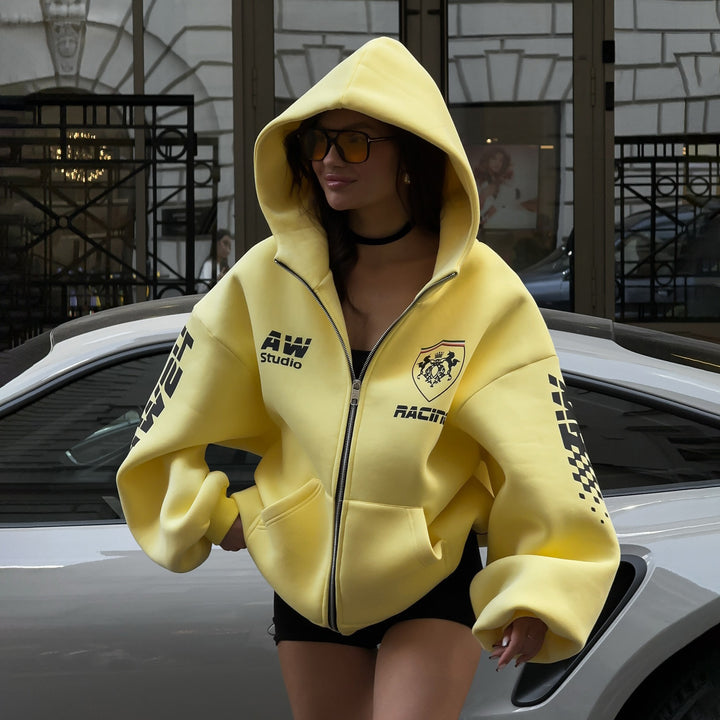 Damer oversized hoodiejacka med iögonenfallande tryck Mirla-Eva Jonsson