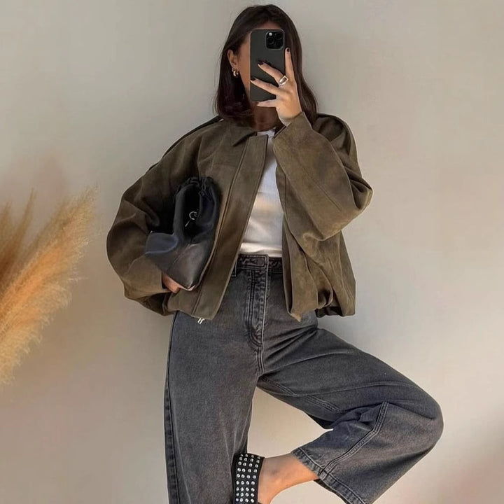 Damer oversized konstläderjacka med elastisk midja Mirla-Eva Jonsson