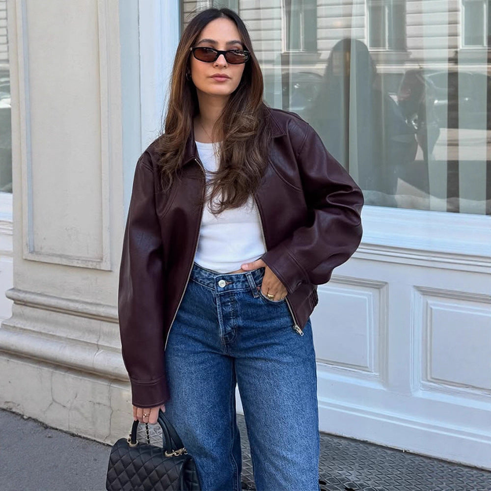 Damer oversized läderjacka Mirla-Eva Jonsson