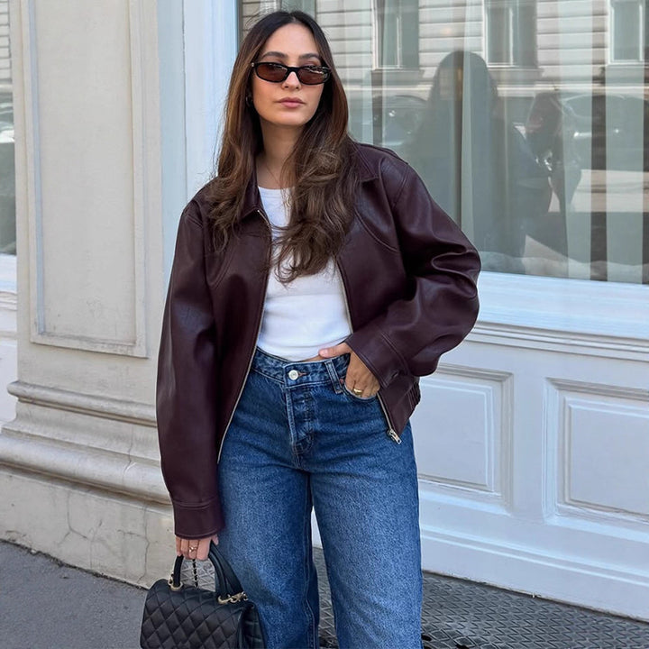 Damer oversized läderjacka Mirla-Eva Jonsson