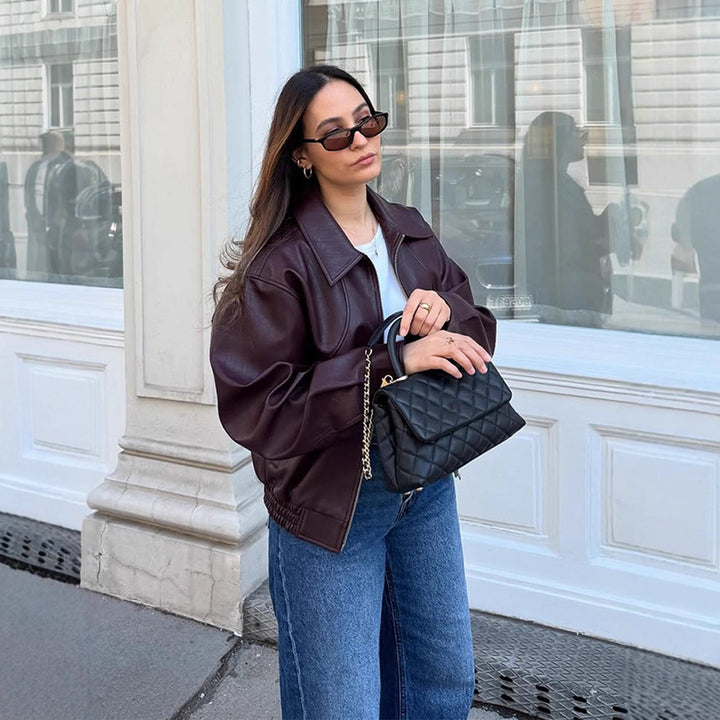 Damer oversized läderjacka Mirla-Eva Jonsson