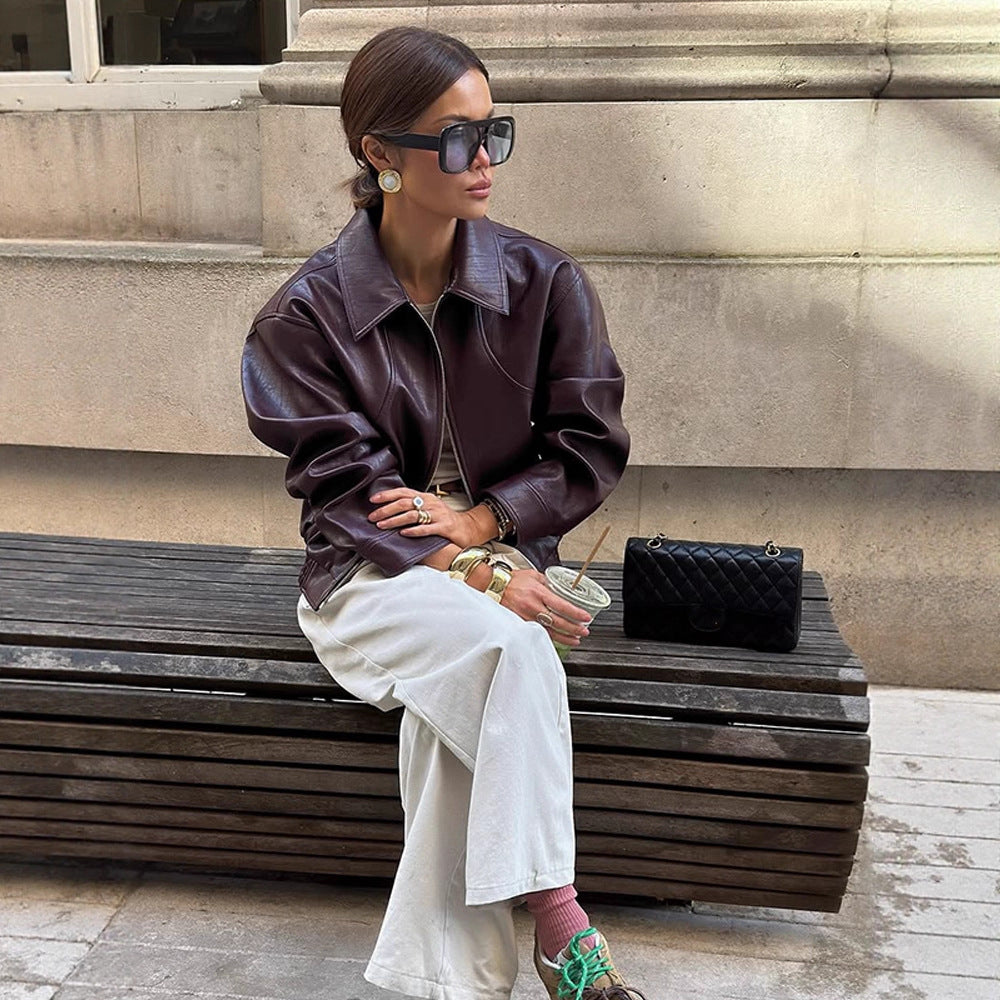 Damer oversized läderjacka Mirla-Eva Jonsson