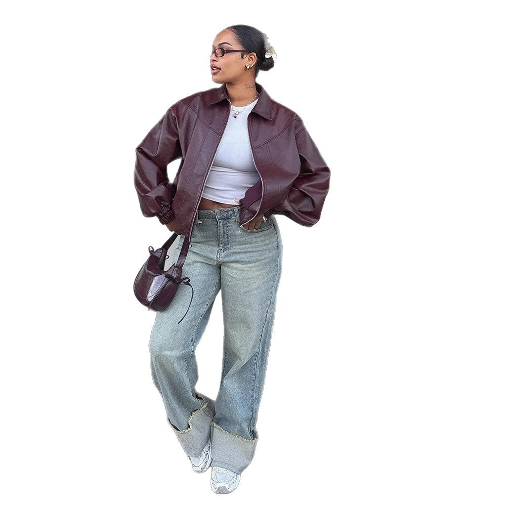 Damer oversized läderjacka Mirla-Eva Jonsson