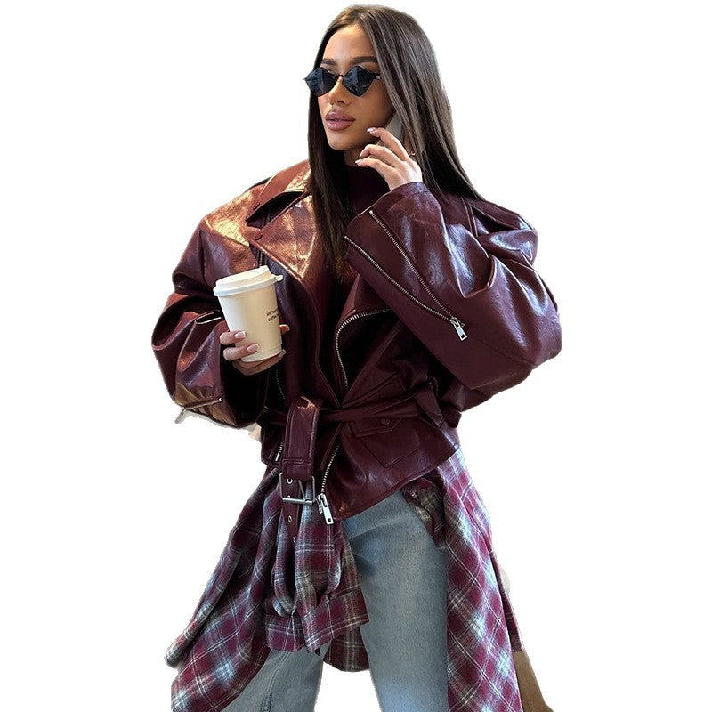 Damer oversized läderjacka med knytfransk Mirla-Eva Jonsson