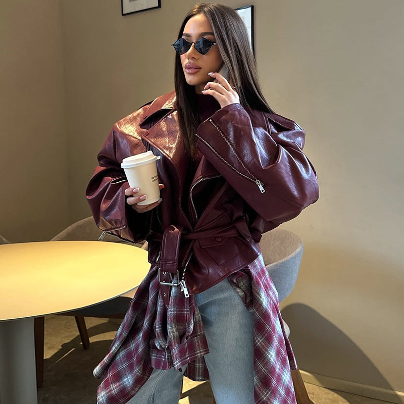 Damer oversized läderjacka med knytfransk Mirla-Eva Jonsson