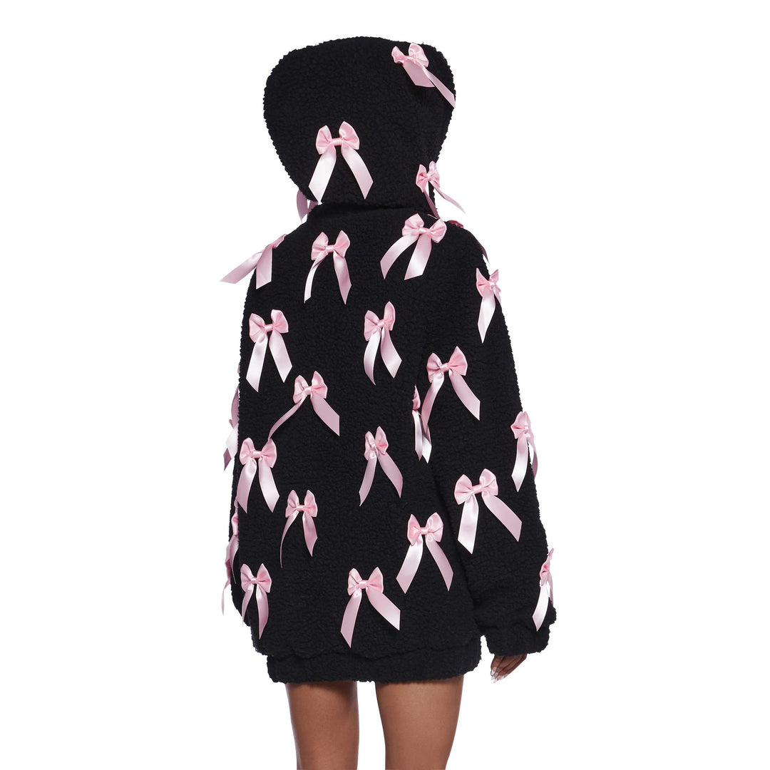 Damer oversized plyschjacka med dekorativa rosetter Mirla-Eva Jonsson