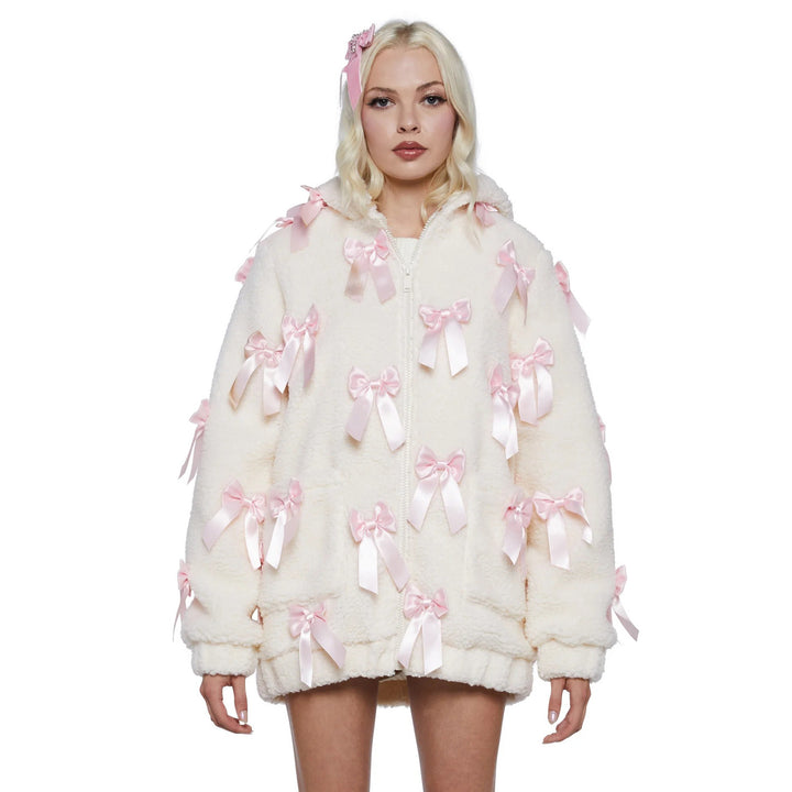 Damer oversized plyschjacka med dekorativa rosetter Mirla-Eva Jonsson
