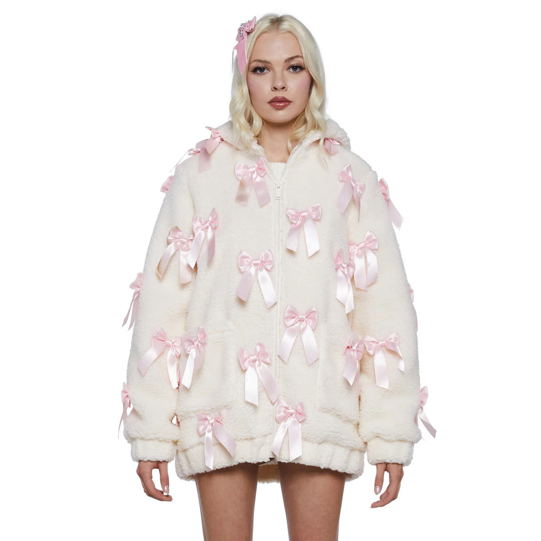 Damer oversized plyschjacka med dekorativa rosetter Mirla-Eva Jonsson
